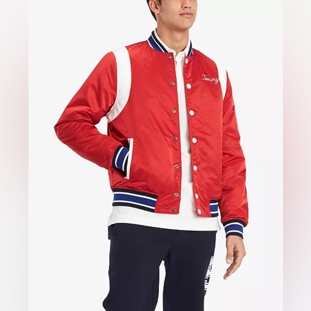 Tommy Hilfiger Red and White Bomber Jacket Tommy Hilfiger
Men's Varsity NWOT